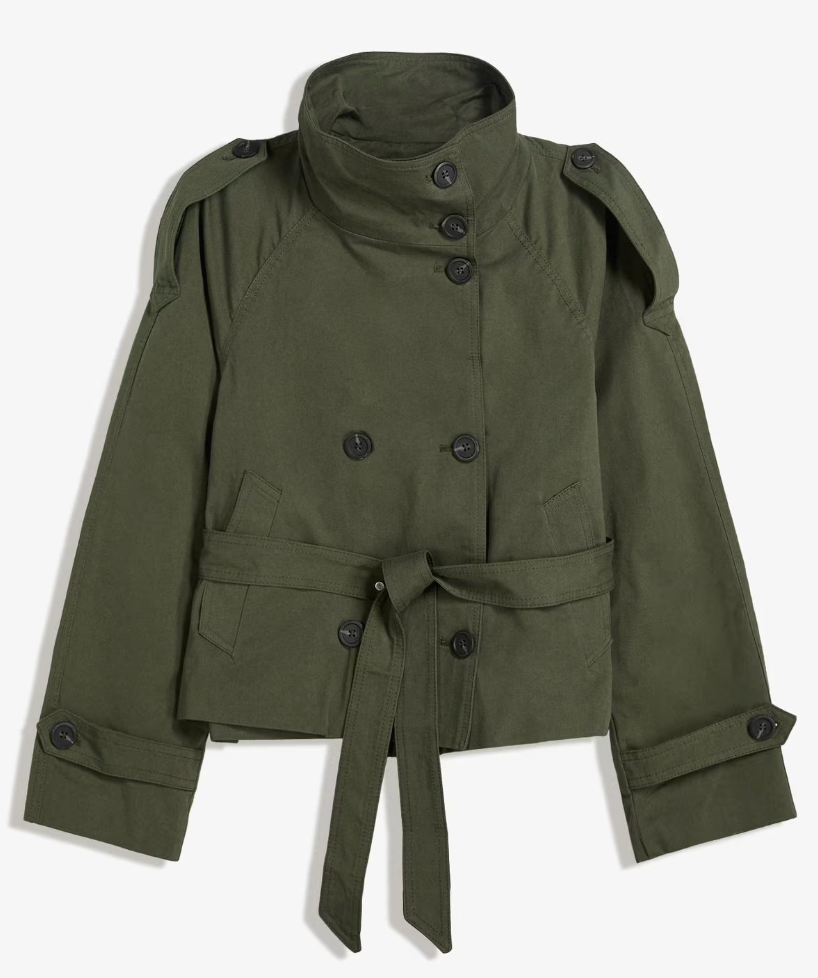 Green buckle trench coat