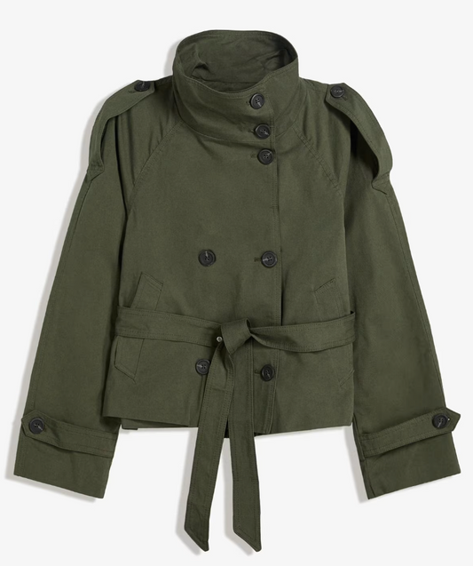 Green buckle trench coat