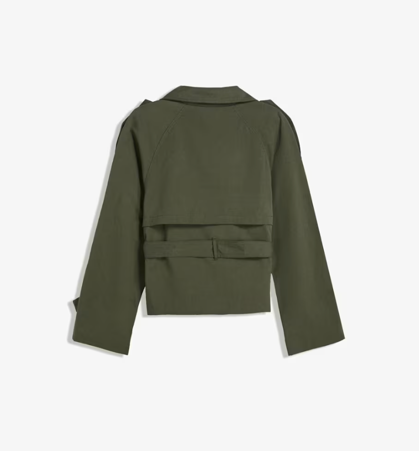 Green buckle trench coat