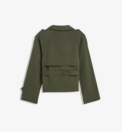 Green buckle trench coat